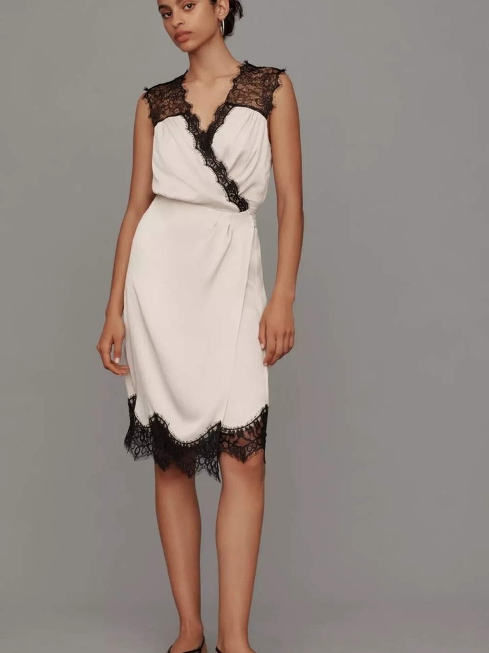Anthropologie Ivory Dress with Black Lace Trim
